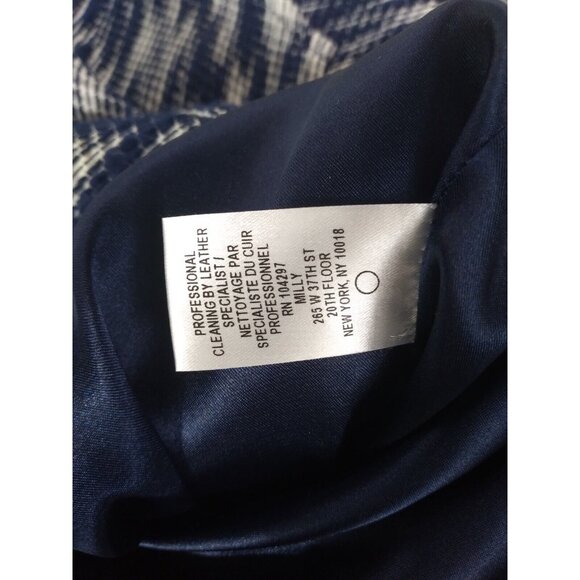 Milly NY USA Women's Dress Blue White Leather Trim Geometric Knit Sheath Size 4 - Picture 15 of 16
